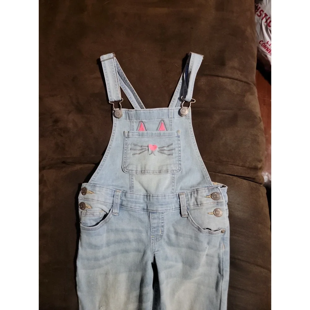 Justice cat distressed overalls denim size 7 back to school